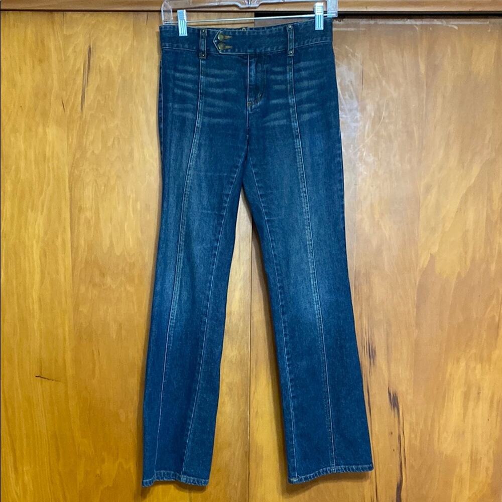 Armani Exchange Blue Straight Seam Trouser Leg Jeans Tab Buttons Retro 26”x 30”